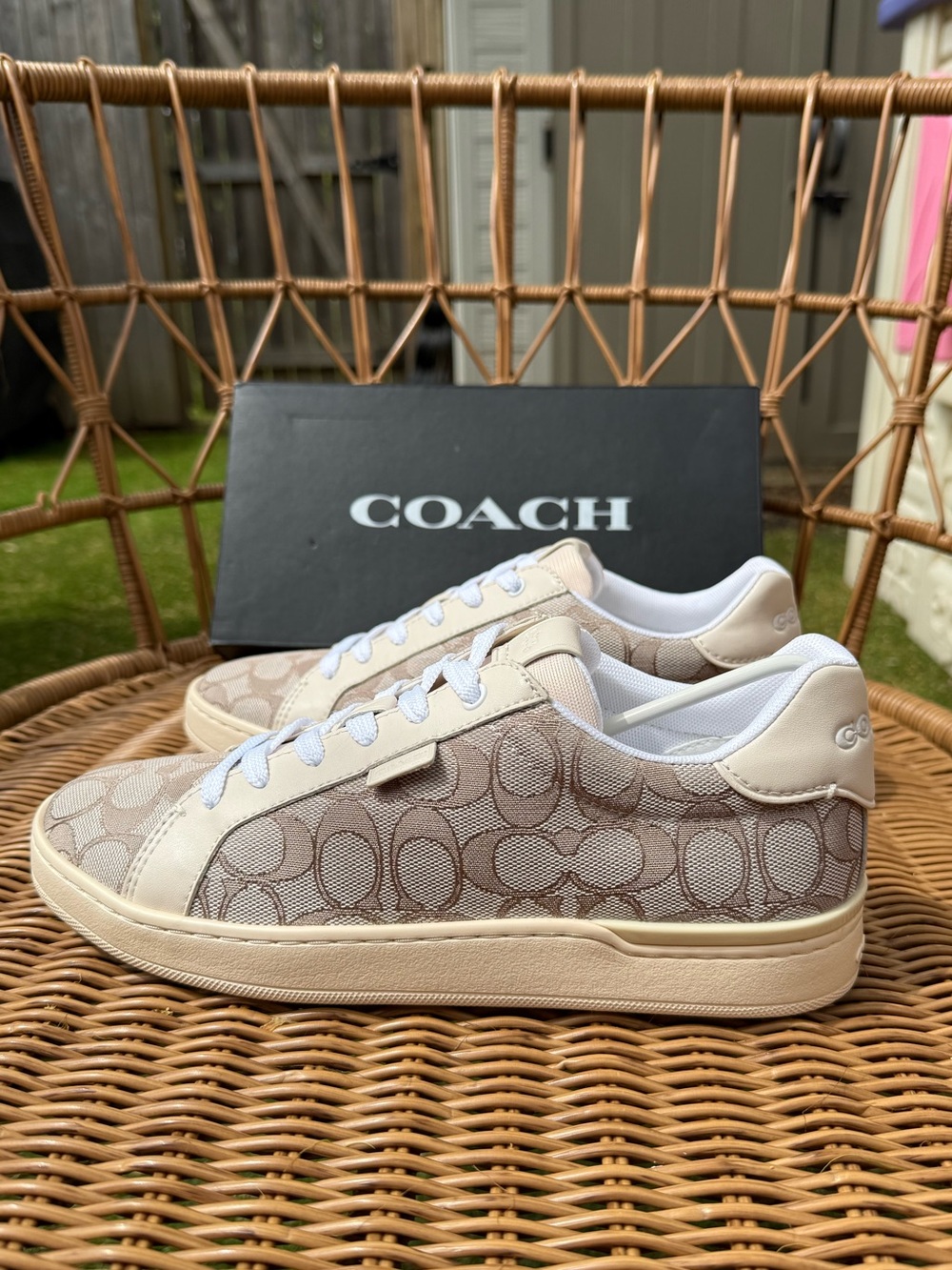 Coach Beige and Cream Signature Low-Top Sneakers - Picture 8 of 13